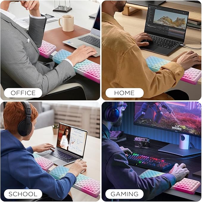 JIKIOU L-Shaped Desk Elbow Pad for Desk 2 Pack, Soft Memory Foam Elbow Support Padding with Non-Slip Base, Easy Typing Pain Relief Comfort for Office Work Gaming Rainbow
