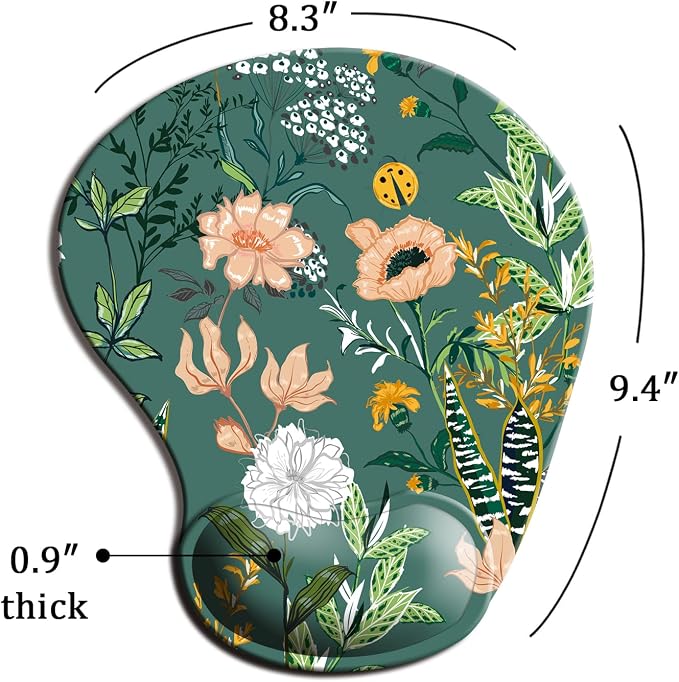 DOOKE Ergonomic Mouse Pad with Wrist Support, Cute Mouse Pads with Non-Slip PU Base for Home Office Working Studying Easy Typing & Pain Relief Dark Green Floral