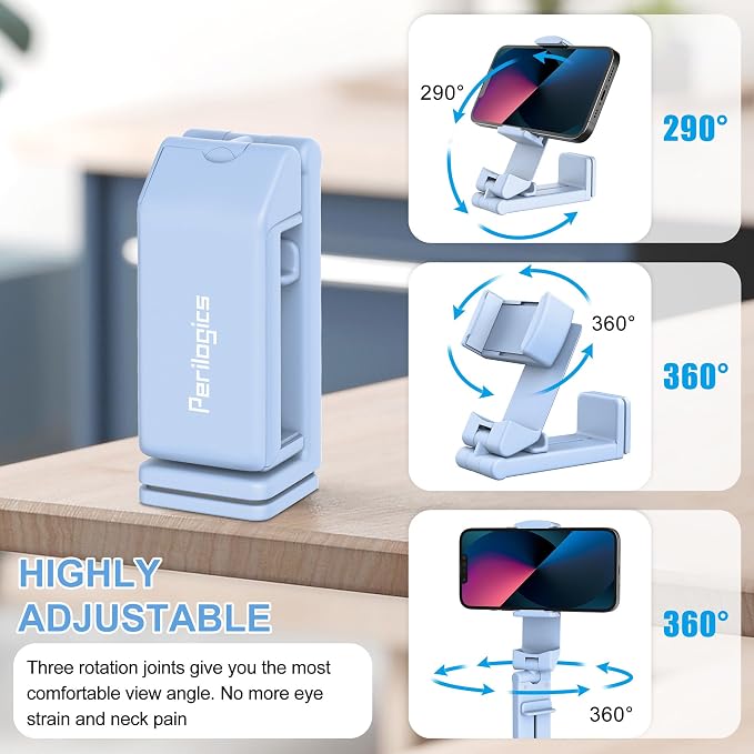 Perilogics Airplane Phone Holder Mount, Plane Travel Essentials (Blue) | Universal in Flight Phone Stand, Hands Free, Dual 360° Rotatio, Must Haves Airplane Travel Accessory