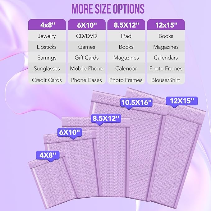 Fuxury Bubble Mailers 12x15" Lavender Purple Padded Envelopes 25 Pack Large Bubble Mailer Strong Adhesion Padded Mailer,Self-Seal Envelope for Mailing Small Business,Magazine, Clothing.