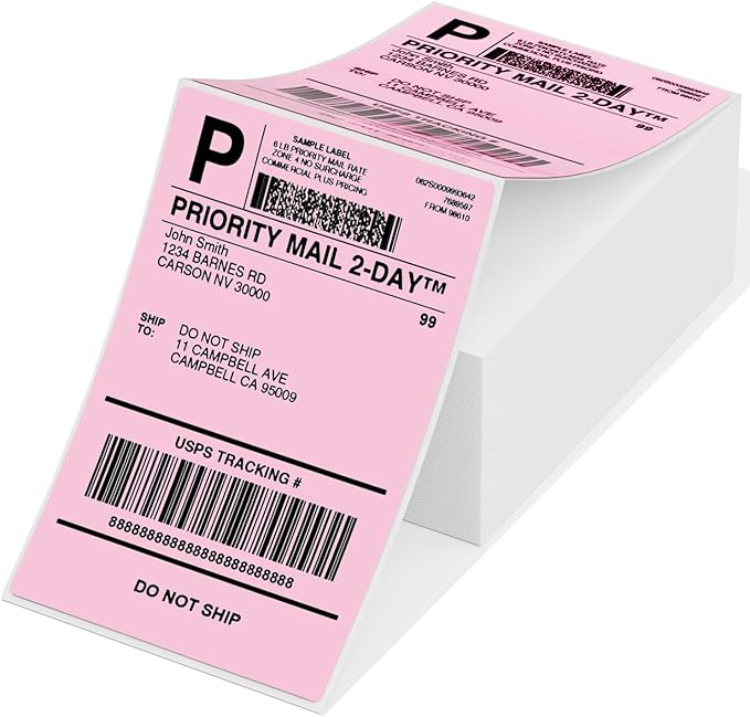 Phomemo 4X6'' Thermal Shipping Labels - Pack of 500 4x6 Fan-Fold Labels for Shipping Labels, Address, Mail, Product Logo Labels, Commercial Grade, Pureple