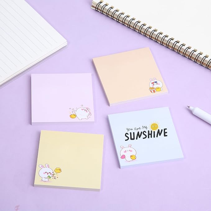 Mr. Pen- Aesthetic Sticky Notes, 3"x3", 8 Pads, 400 Sheets, 4 Designs | Cute Rabbit Sticky Notes, Self-Stick Note Pads Aesthetic, Perfect for Office, School, Home, Study & Organization