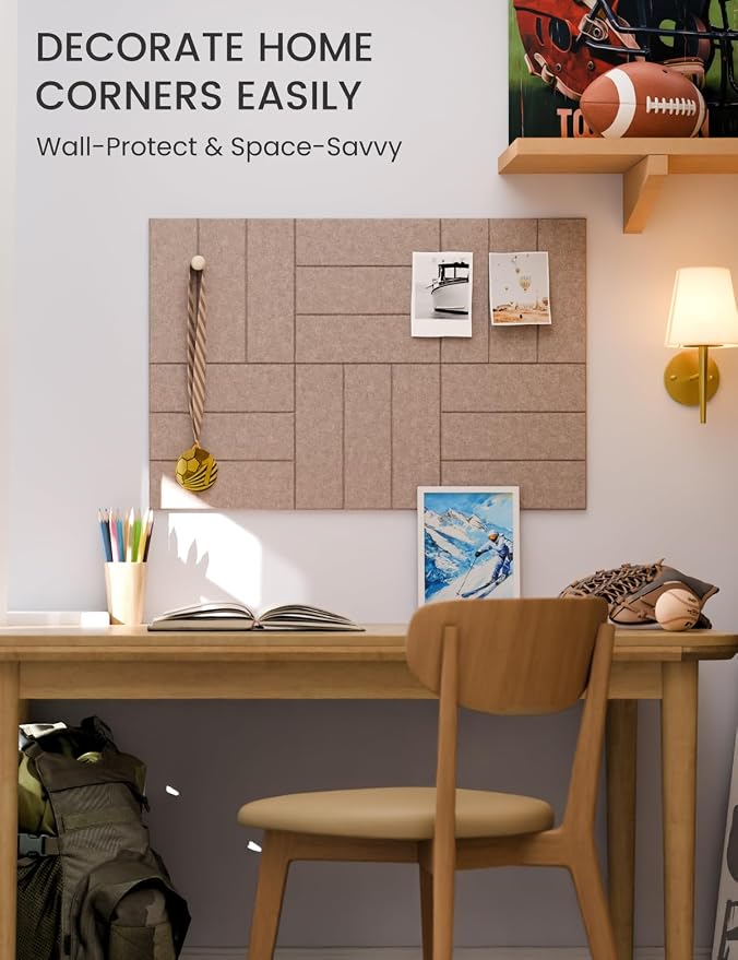 28" x 18" Cork Board Alternative, Wide Stripe, Boho | 6-Pack Felt Pin Board Tiles, 30 Adhesive Tabs, Custom Wall Layout, Photo Display, Memo Board, Office, Classroom, Dorm