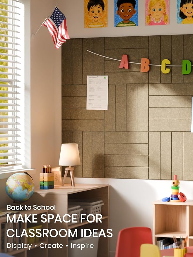 Bumusty 36"x 24" Large Felt Bulletin Board Tiles, Earth Brown | 6-Pack Cork Board Alternative, Wall Decor, 30 Pushpins, 30 Adhesive Tabs, Vision Board, Office, Classroom, Home, Dorm