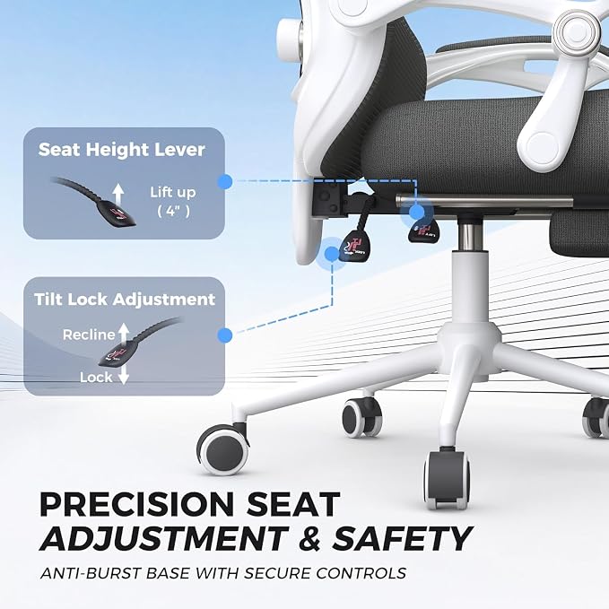 CYKOV Ergonomic Office Chair with Footrest - Adjustable Lumbar Support & Headrest, 90-135° Reclining Mesh Back Computer Chair - Home Office/Gaming, 350lbs Capacity | 4-Way Headrest (4.72" + 60°), 2-Way Lumbar (2" + 1.18"), 90-135° Recline, Breathable M...
