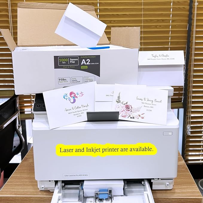 Winlyn 1000 Pcs White A2 Invitation Envelopes, Peel & Press Self Seal, 4 3/8 x 5 3/4 Square Flap, RSVP & Return Envelopes, 95lb. Paper, Perfect for Announcements, Greeting Cards, Letters
