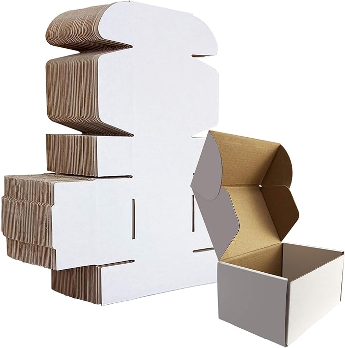 HORLIMER 6x4x3 inches Shipping Boxes Set of 25, White Corrugated Cardboard Box Literature Mailer