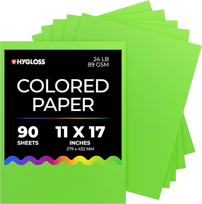 Hygloss Light Green Colored Paper - 24 lb, 89 GSM, Acid-Free, Fade-Resistant, 11x17-Inch Ledger Size Color Copy Paper, 90 Sheets