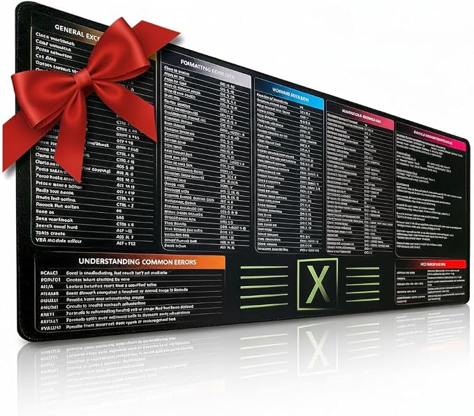 Large Excel Cheat Sheet Desk Pad | Excel Pad Shortcut Keys Mouse Mat - Extended Office Excel Mouse Pad with Excel Shortcuts & Formulas | Waterproof | XL Giant Deskpad for Desk 35.5" x 15.7"