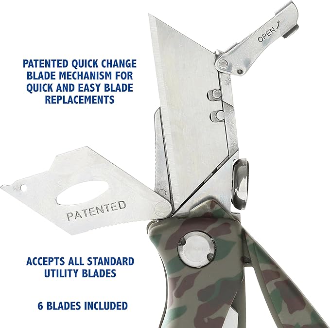 Sheffield Folding Utility Knife, Accepts Standard Utility Knife Blades, Box Cutter, Razor Blades Included, For Home, Office, Trades, and Warehouse