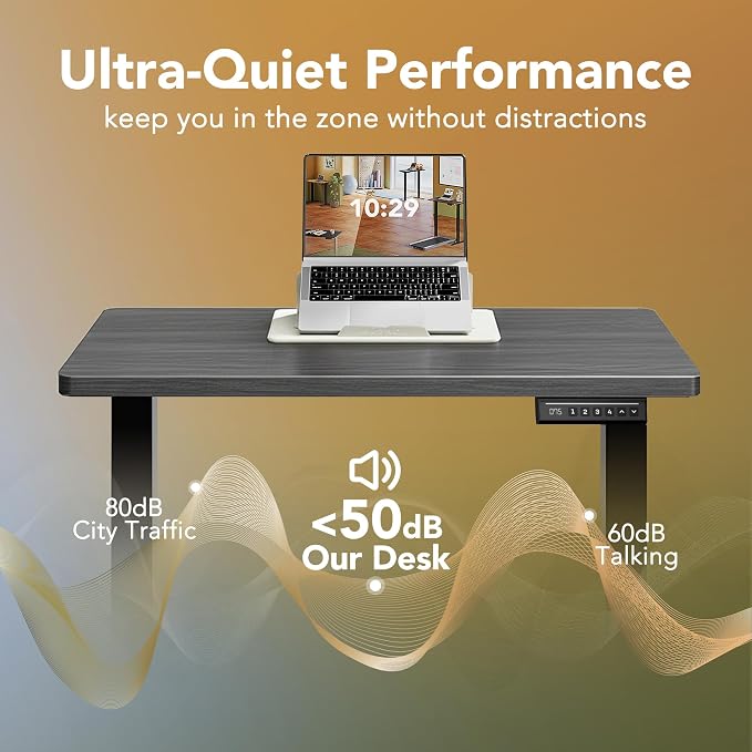 HUANUO 63x28 Inch Electric Standing Desk, Height Adjustable, Grey | 176 Lbs Capacity, Smooth Home Office Desk, 4 Memory Presets & Headphone Hooks, 28.3–46.5 Inch Height Range, Easy to assemble