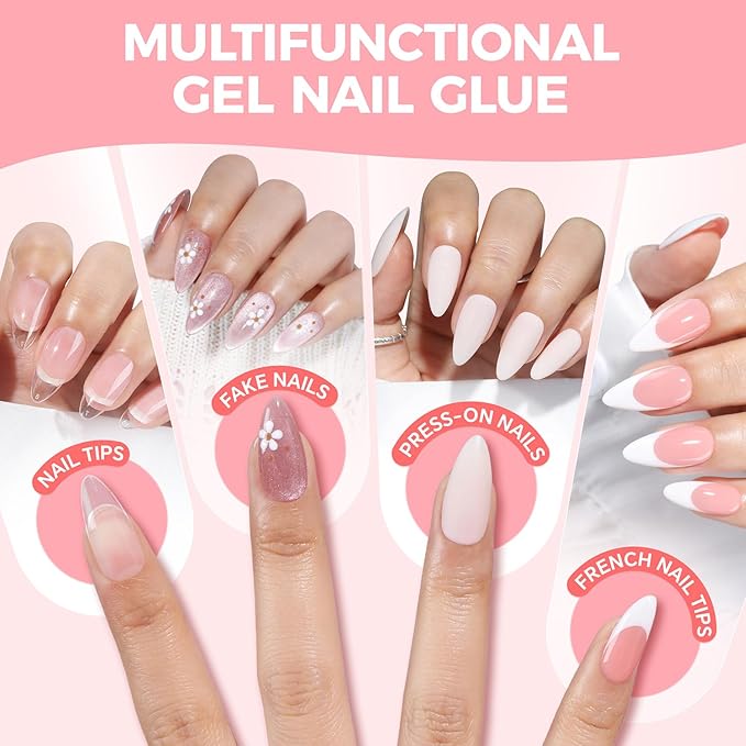 Super Strong Gel Nail Glue for Press On Nails: Upgraded No U V Lamp Needed Glue Gel, Travel-Size 5ml Air Quickly Dry for Nail Tips Fake Nails Long Lasting with Professional Salon Quality