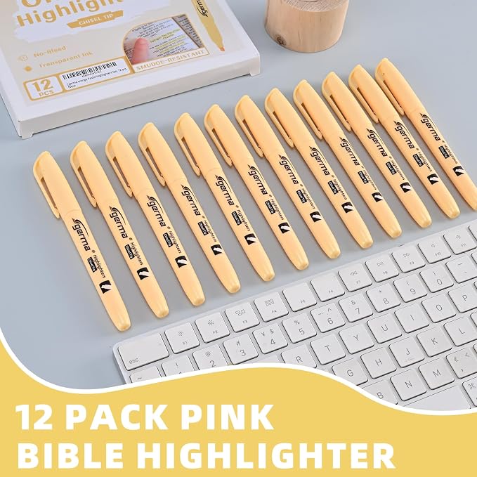 Cgerma Yellow Highlighters 12 Pack, Mild Pastel Color, Chisel Tip Soft Highlighters, Quick-Drying, Cute Aesthetic Markers for Journaling, Bible Study, School Office Supplies