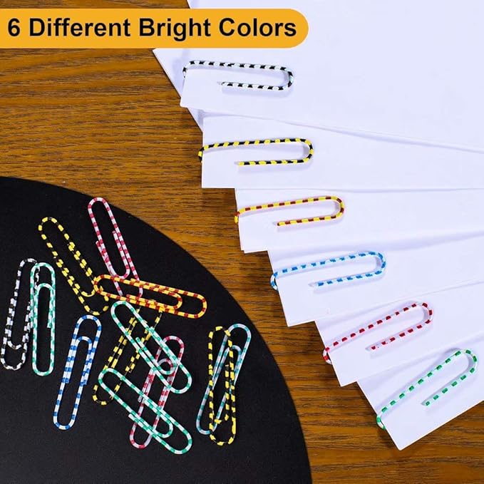 Vinaco Color Stripe Paper Clips, 100 Pack 2 Inch (50 mm), Durable & Rust Resistant Jumbo Clips. Great for Office, School and Personal Use