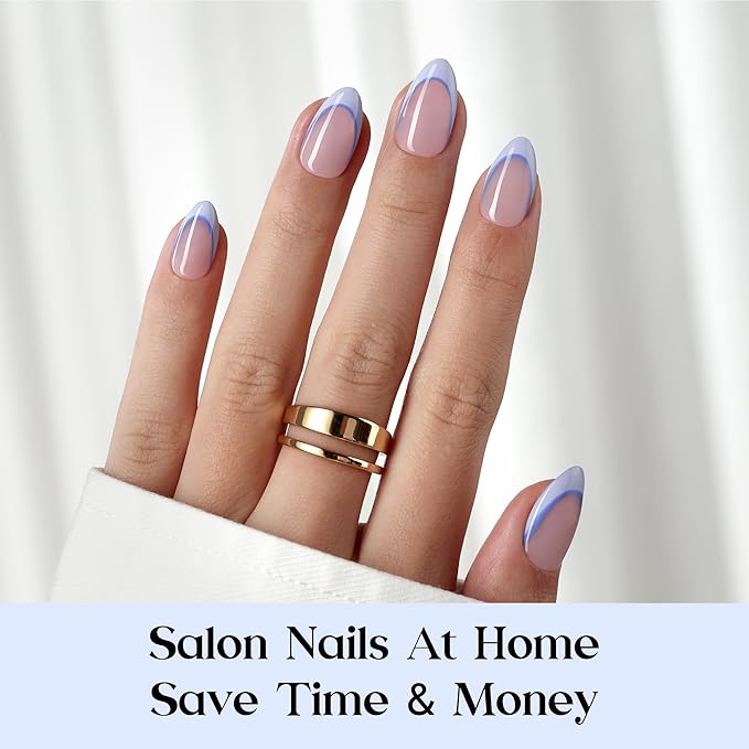 Beetles Blue French Tips Press On Nails, 160 Pcs Pastel Spring Press On Nails Short Almond, Blue Fake Nail Tips Soft Nail Gel False Nails Art DIY For Women
