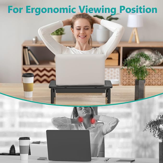 WALI Computer Monitor Stand with Storage, Desk Monitor Riser 3 Height Adjustable, Laptop Riser with Airflow Vents, Desk Organizer for Computer, Laptop, Printer, Notebook (STT003D-B), 1 Pack, Black | 3 Height Adjustable Laptop Monitor Riser with Airflow...