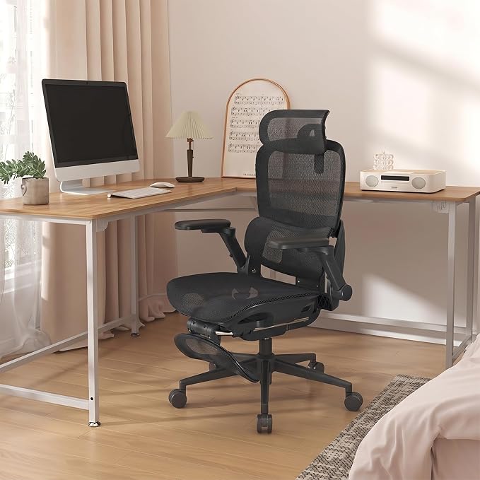 SIHOO B300 PRO Ergonomic Office Chair with Footrest, Mesh Desk Chair, Black | 4-Directional Lumbar & Height-Adjustable Backrest, 6D Armrests, Swivel Computer Chair for Long Hours