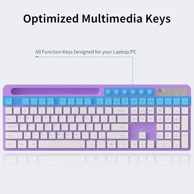 Wireless Keyboard and Mouse Combo, MARVO 2.4G Ergonomic Wireless Computer Keyboard with Phone Tablet Holder, Silent Mouse with 6 Button, Compatible with MacBook, Windows (Purple)