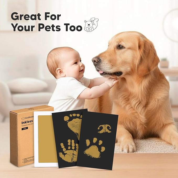 1-Pack Inkless Baby Hand and Footprint Kit - Mess Free Ink Pad for Newborn Keepsake, Dog Nose & Paw Print Kit, Clean Touch Ink Pad for Baby Hand & Footprints, Ideal New Mom Gifts (Gold, Jumbo)