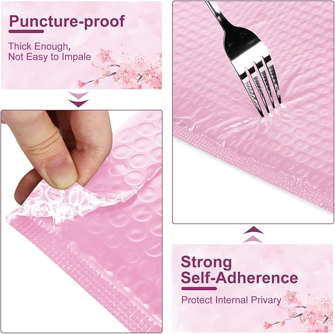 10.5x16 Poly Bubble Mailers #5 Padded Envelopes, 25Pcs Self Seal Mailing Envelopes Bubble Padded Mailers (Light Pink)