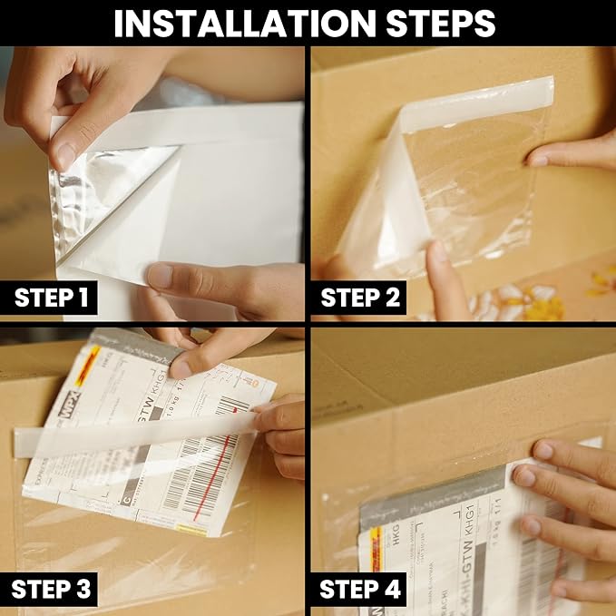 Shipping Label Sleeves 100Pcs, 7.5x5.5 Inches - Packing Slip Envelope Pouches with Self-Adhesive Peel & Seal - Clear Plastic & Waterproof Envelopes Ideal for Invoices & Packaging.