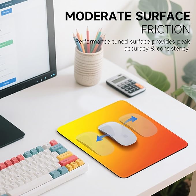 Premium Mouse Pad with Stitched Edges – 10.2 x 8.3 in | Smooth, Washable Mat with Non-Slip Base | Personalized Cute MousePads for Laptop, Computer, Office, Home (Warm Sunset Yellow-Orange Gradient)