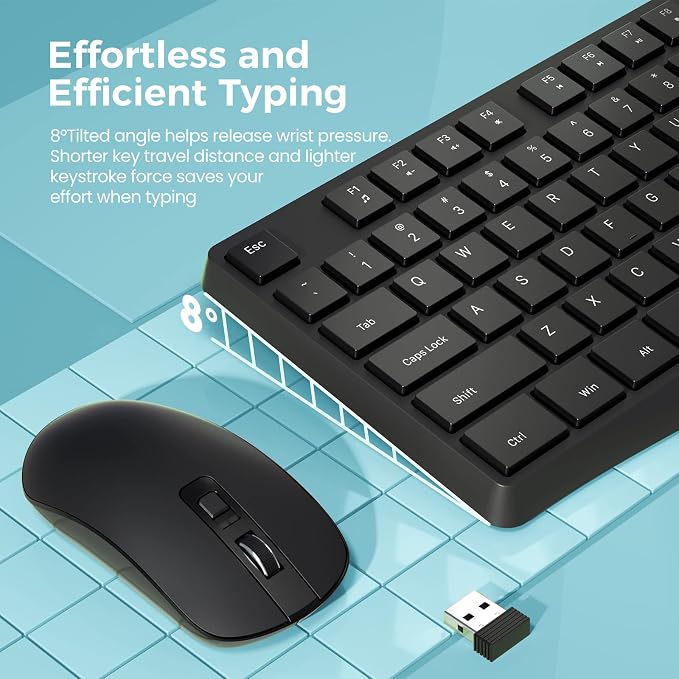2.4G Wireless Keyboard Mouse Combo Full-Sized for Computer(2 Pack, Black) | Ergonomic, Low profile Keys, 3 DPI Adjustable, 2.4G Quiet Click Keyboaed Set for Laptop/Windows/Mac Lovaky