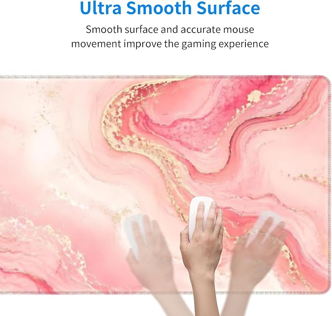 Pink Gold Marble Mouse Pad XL Large Mousepad Non Slip Rubber Base Desk Mat for Laptop Computer Gaming 31.5" X 12"