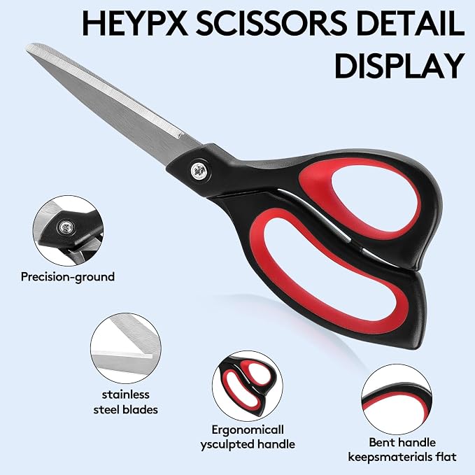 8.5 Inch Heavy Duty All Purpose Scissors, Professional Ultra Sharp Stainless Steel Blades for Fabric, Paper, Crafts - Comfort Soft Grip Handles for Office, Home, Packages and Light Gardening