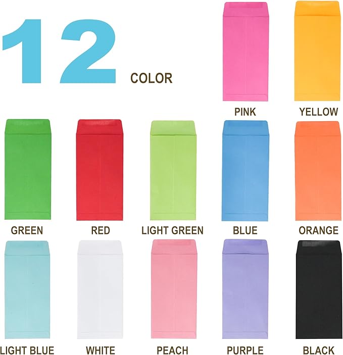 ESSENTIAL #7 120 Pieces Cash Envelopes 3.5" x 6.5" with Gummed Flap, Small Parts Envelope for Home and Office Use (Assorted -120)