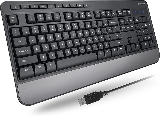 X9 Wired Ergonomic Keyboard - Comfortable Typing - Ergonomic Full Size USB Keyboard with Wrist Rest, Number Pad, Multimedia and 114 Keys - External Computer Keyboard for Laptop, Desktop and Office PC