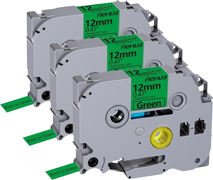 Hehua TZ731 3PK Compatible for Brother 12mm Label Tape Black on Green | 1/2 inch;1/2';0.47';0.47 inch;TZe 731;Black on Green；12mm Label