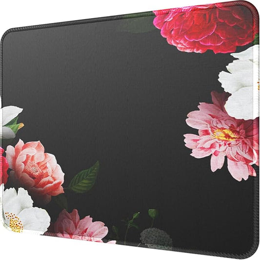 MROCO Mouse Pad [30% Larger] with Anti-Fray Stitched Edges, Premium-Textured Waterproof Surface, Non-Slip Rubber Base, Computer & Gaming Mouse Mat for Laptop, Office & Home, 8.5 x 11 in, Black Flower