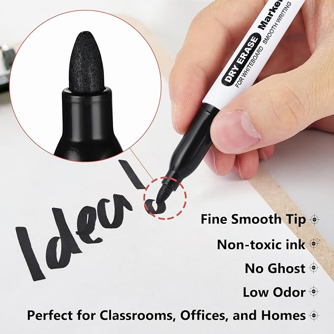 SFAIH Fine Tip Dry Erase Markers - 96 Pack Black Whiteboard Erasable Markers Bulk for Kids Adults, Ideal for Classroom School Office Home Use on White Board, Non-Toxic Easy Clean