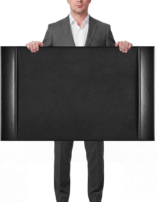 Leather Desk Pad Protector with Side Rails, Executive Office Desk Mat for Home Workspace, Writing Surface, Mouse & Keyboard Pad, Elegant Gift for Men Dad Husband(Black,30 x 18 Inch)