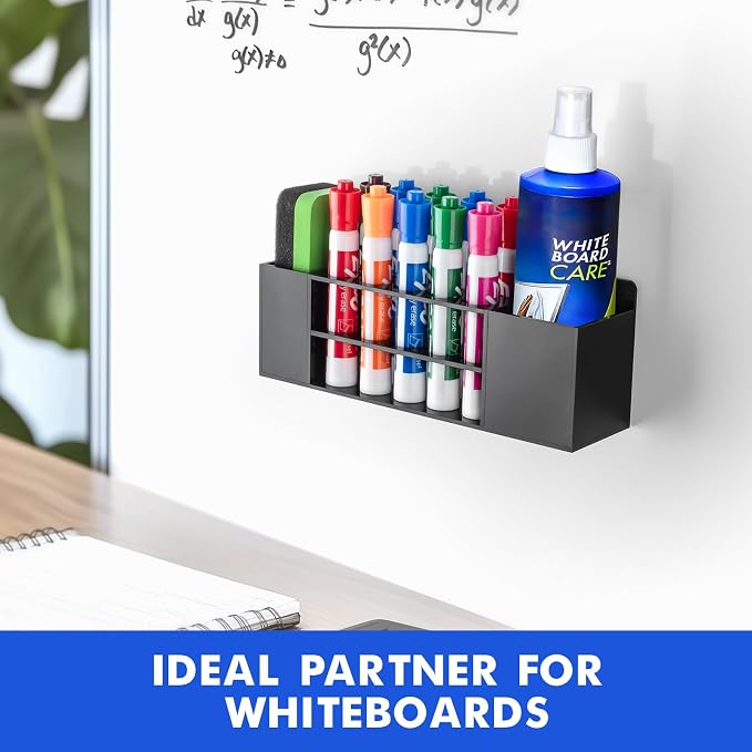Wall Mounted Magnetic Dry Erase Marker Holder for White Board | Acylic Strong Magnet Pen Holder for Fridge&Refrigerator, Pencil Holder for Classroom, Office, Locker Organizer-Black