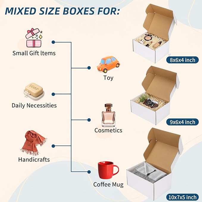 ZBEIVAN White Small Shipping Boxes, 30 Packs Cardboard Mailer Boxes for Packaging Small Business with Lids (10x7x5, 9x6x4, 8x6x4)
