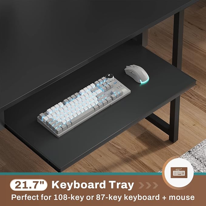 SEDETA 67" L Shaped Gaming Desk with Pegboard LED Lights and Power Outlet | Reversible Computer Desk with Keyboard Tray Hutch and Stoage Bag for Home Office, Black