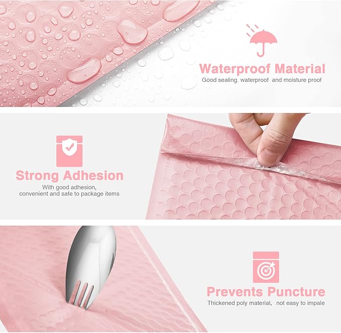 Metronic 500 Pack Bubble Mailers 6X10 Inch Light Pink Usable Size 6x9 Waterproof Padded Envelopes Self-Seal Small Bubble Mailer Cushioning for Jewelry, Makeup, Small Business Supplies, Bulk