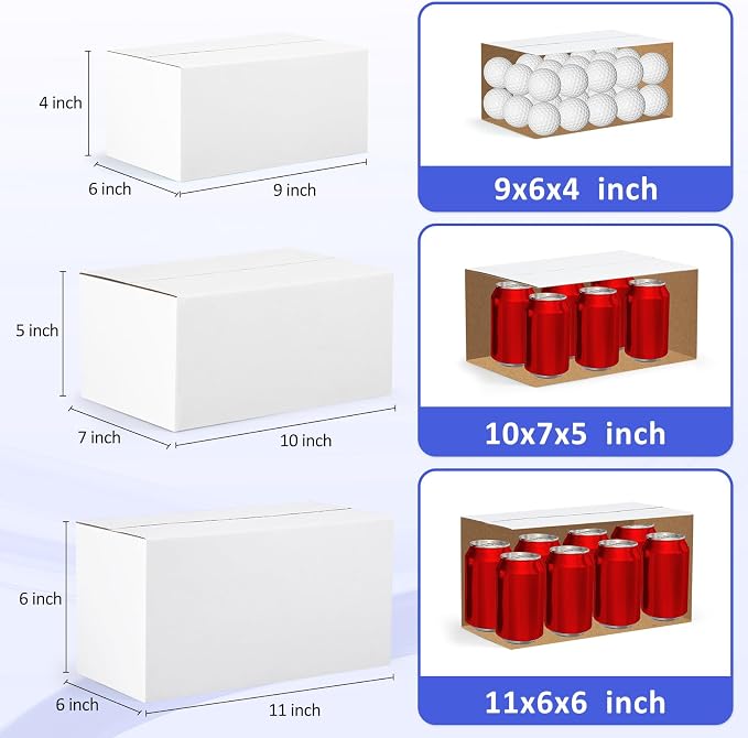Eupako 12 Pack Small Shipping Boxes Assorted Sizes, White Corrugated Box Mailers, 9x6x4 & 10x7x5 & 11x6x6 4 PCS Each Small Boxes, Cardboard Boxes for Packaging Small Business, Mailing