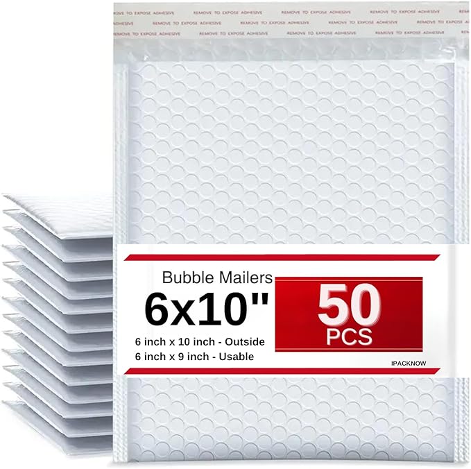 50 PC 6x10 Inches Poly Bubble Mailers Shipping Padded Envelopes Self Seal Waterproof Cushion Envelopes Waterproof Grey #0-6x9" Usable Size