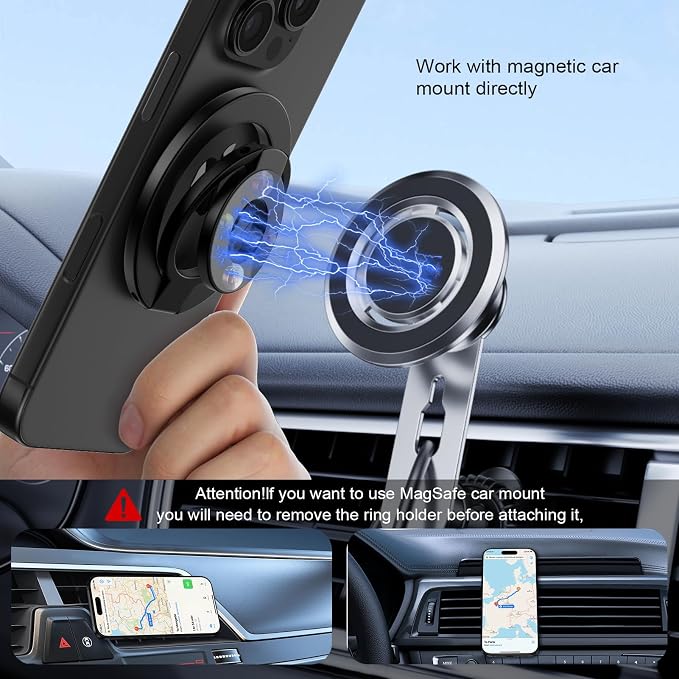Magnetic Phone Ring Holder for MagSafe Gym Phone Grip Stand Finger Ring Kickstand Dual-Sided Magnetic Stand for iPhone 17 16 Pro Max 16e 15 14 13 12 Pro Max,Samsung,Compatible for Wireless Car Mount