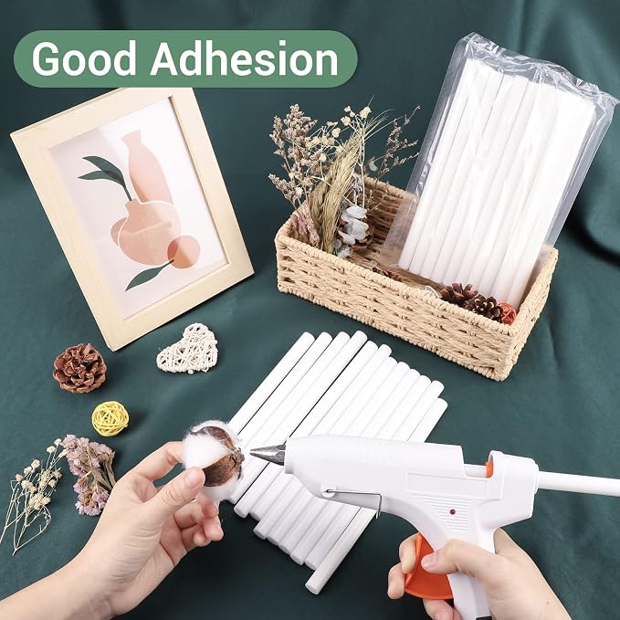 White Hot Glue Sticks Full Size, Manarty 24 PCS 0.43 Dia x 8" Long Fbric Glue Sticks for Craft, Adhesive Hot Melt Gluing Sticks for Crafting, Woodworking, Decoration, Bonding Repair, Wax Sealing