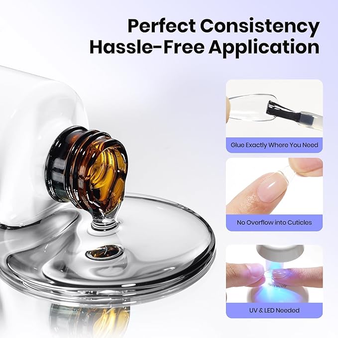 Beetles 9 In 1 Nail Glue Gel, 2Pcs 20ml Large Size Set for Nail Tips & Clear Press-On Nails, Self-Leveling Extension Gel, Designed for Frequent Use, DIY & Salon Ready, UV/LED Cured