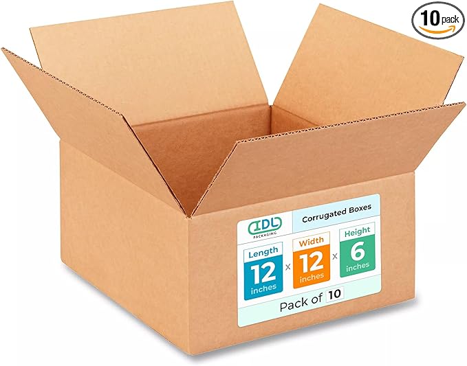 Medium Moving & Shipping Boxes 12x12x6 inches (10-Pack) - Extra Strength 200 lb vs Regular - USA-Made Corrugated Boxes for Packaging - Medium Box for USPS, UPS, FedEx - Carton Box by IDL Packaging