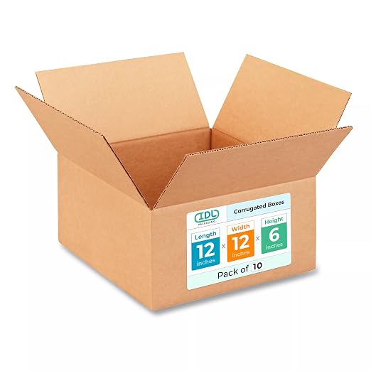 Medium Moving & Shipping Boxes 12x12x6 inches (10-Pack) - Extra Strength 200 lb vs Regular - Corrugated Boxes for Packaging - Medium Box for USPS, UPS, FedEx - Carton Box by IDL Packaging | Extra Strength 200 lb vs Regular - Corrugated Boxes for Packag...