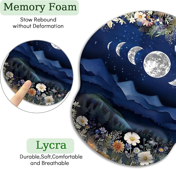Ergonomic Mouse Pad with Wrist Rest, Moon Mountain Mouse Pad Wrist Support Gaming Mousepad with Non-Slip Pain Relief PU Base, Cute Office Desk Accessories Funny Home Decor Supplies