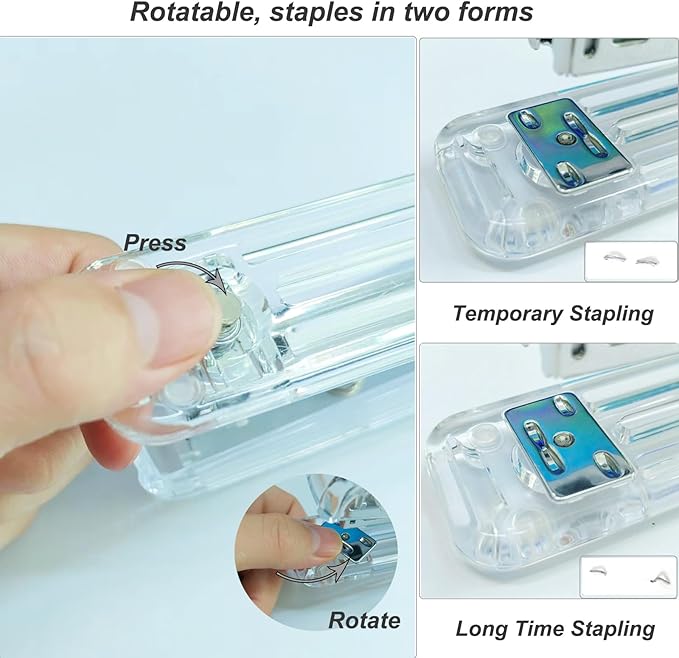 Acrylic Desktop Stapler with 1000 26/6 Staples, 6 Binder Clips & 50 Paper Clips, Desk Accessory Kit for Home Office School (Rose Gold)