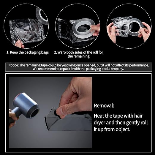 Art3d Double-Sided Mounting Tape (10FT), Multipurpose Removable Adhesive Foam Tape, Transparent, Household (Pack of 2)