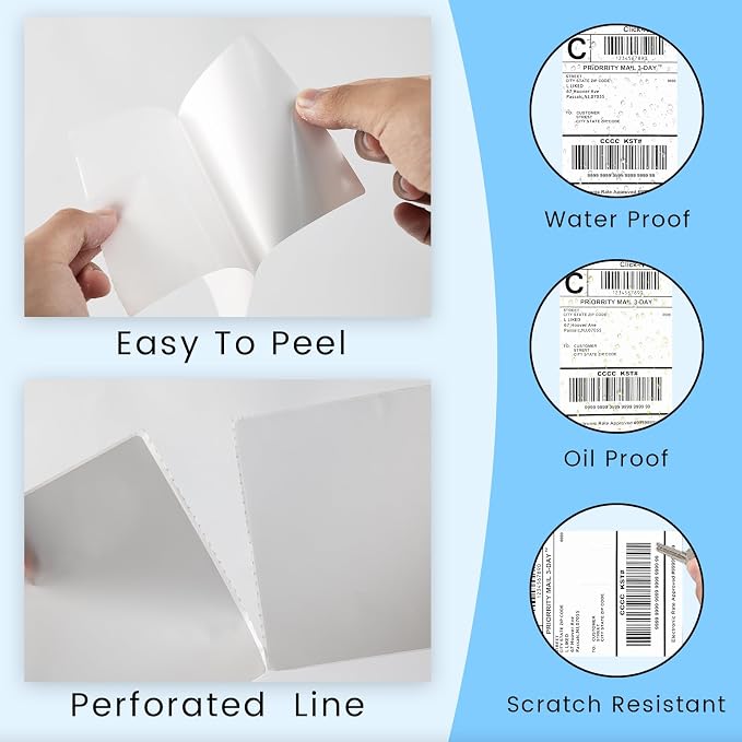 L LIKED 4" x 6" Blank Removable Labels in Fanfold, No Residue, Water and Oil Resistant, Use for Both Home and Office (200 Labels)